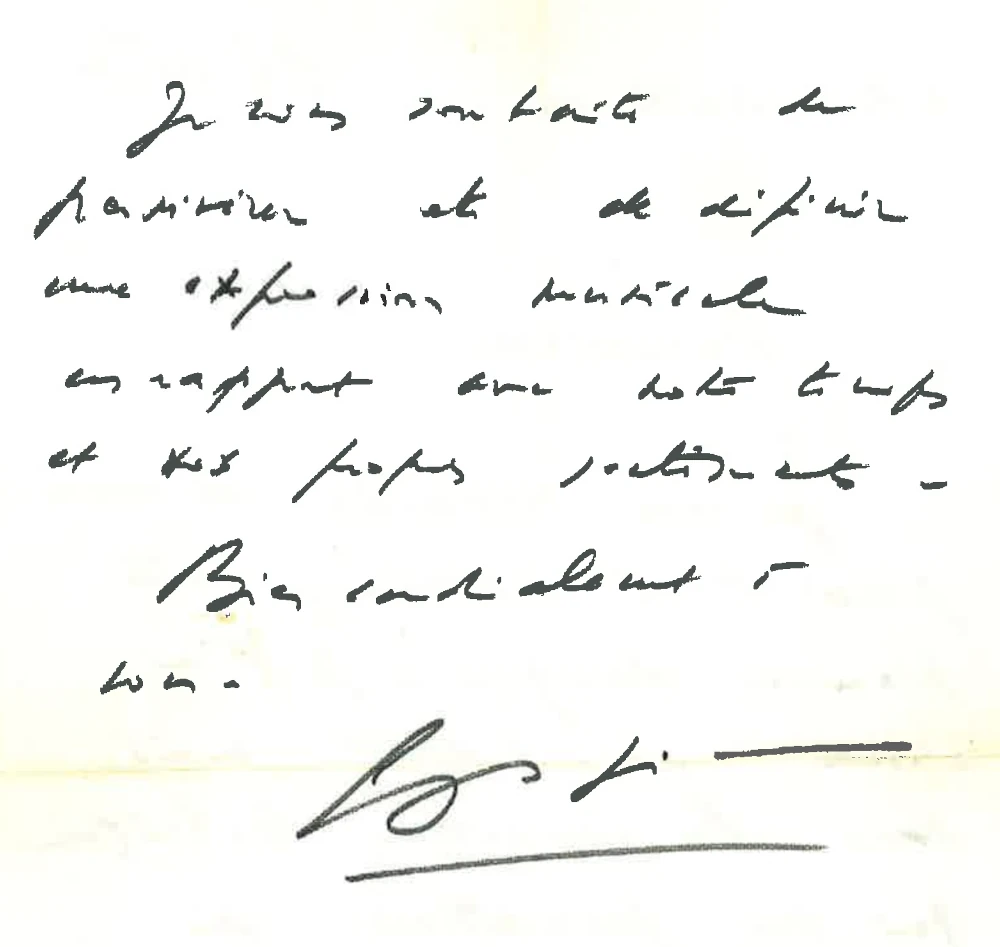 Lettre autographe du président Georges Pompidou